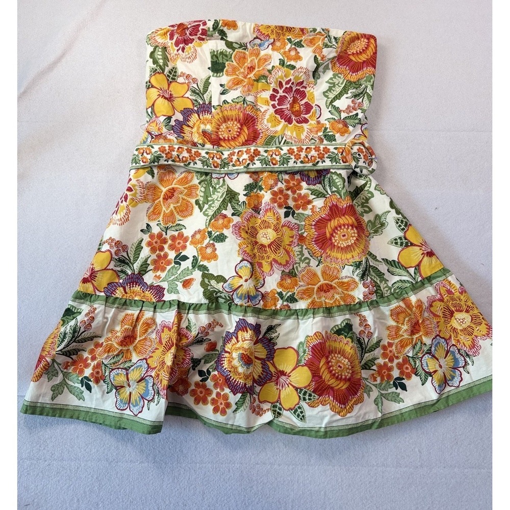 Joie Strapless Dress Pockets Belt Tropical Palms Resort Floral Women Size 16